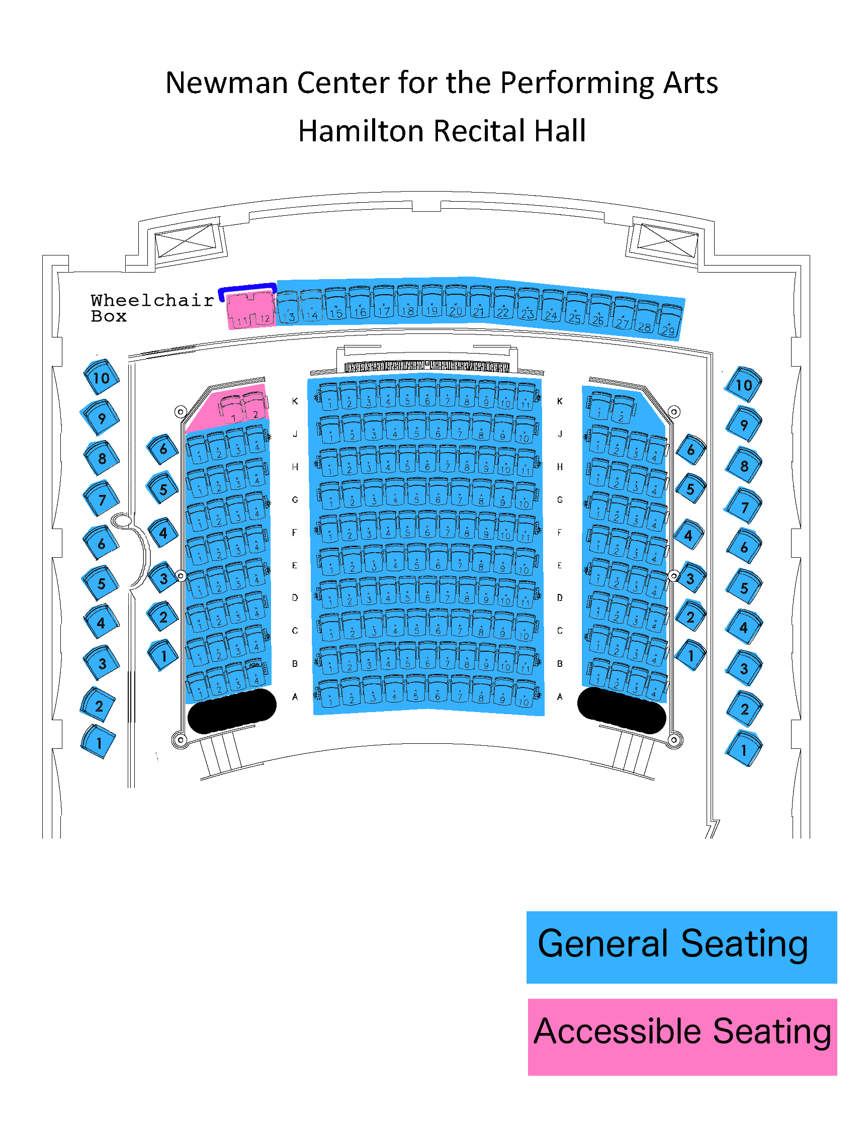 Hamilton Recital Hall seating map