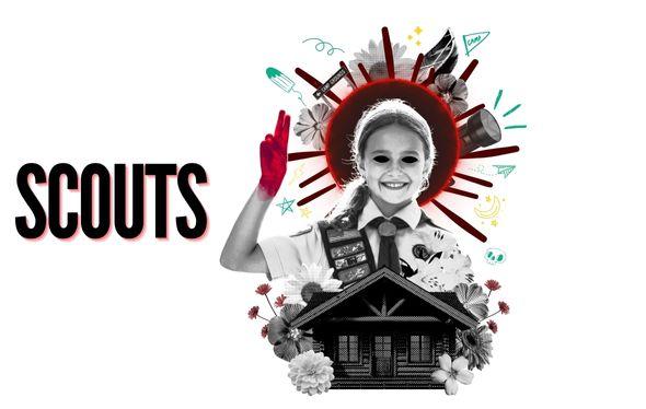 theatrical poster with girl scout and bloody hand